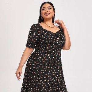 Plus Floral Print Tie Back Side Split Dress